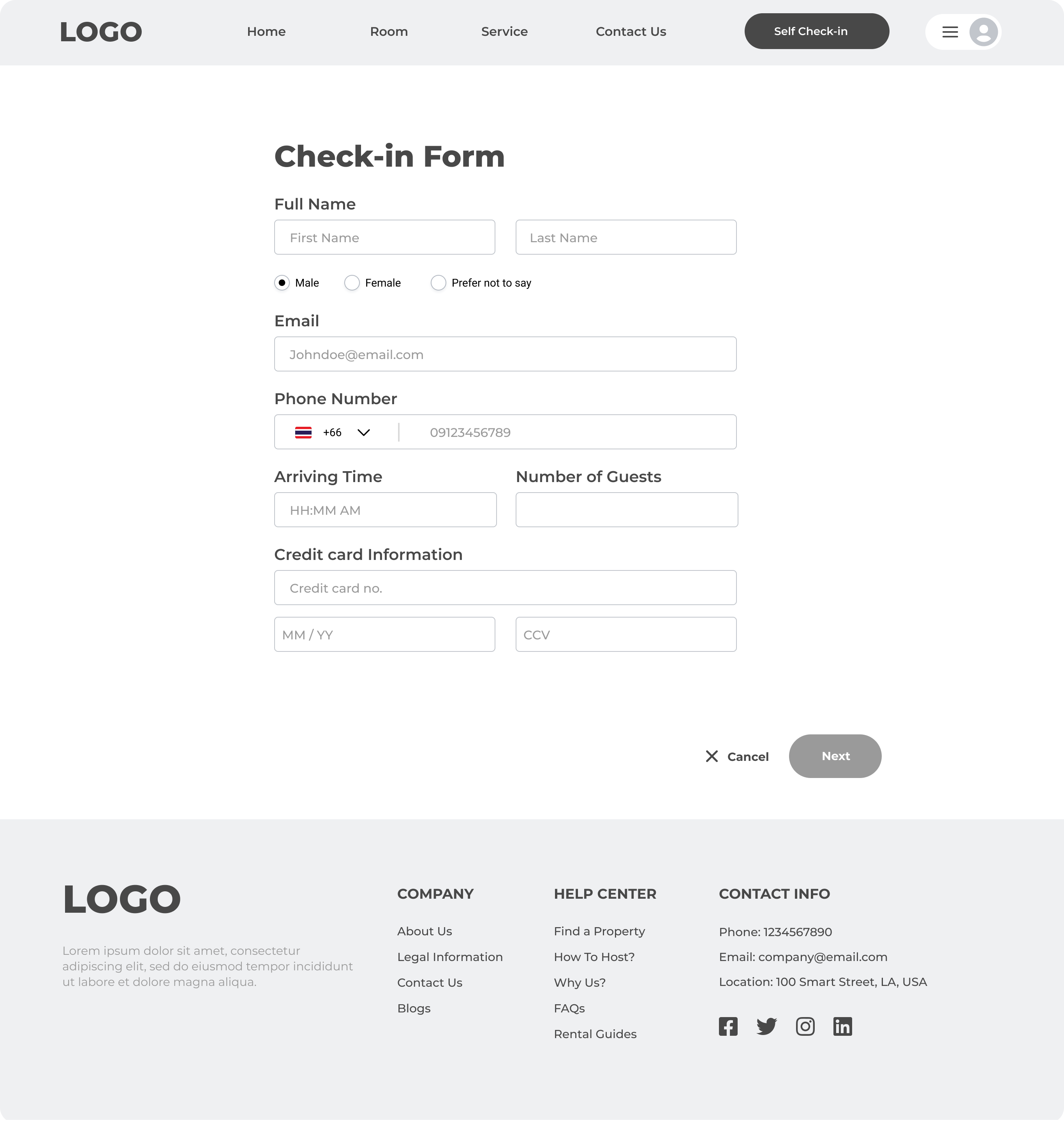 Hi-fi check-in form