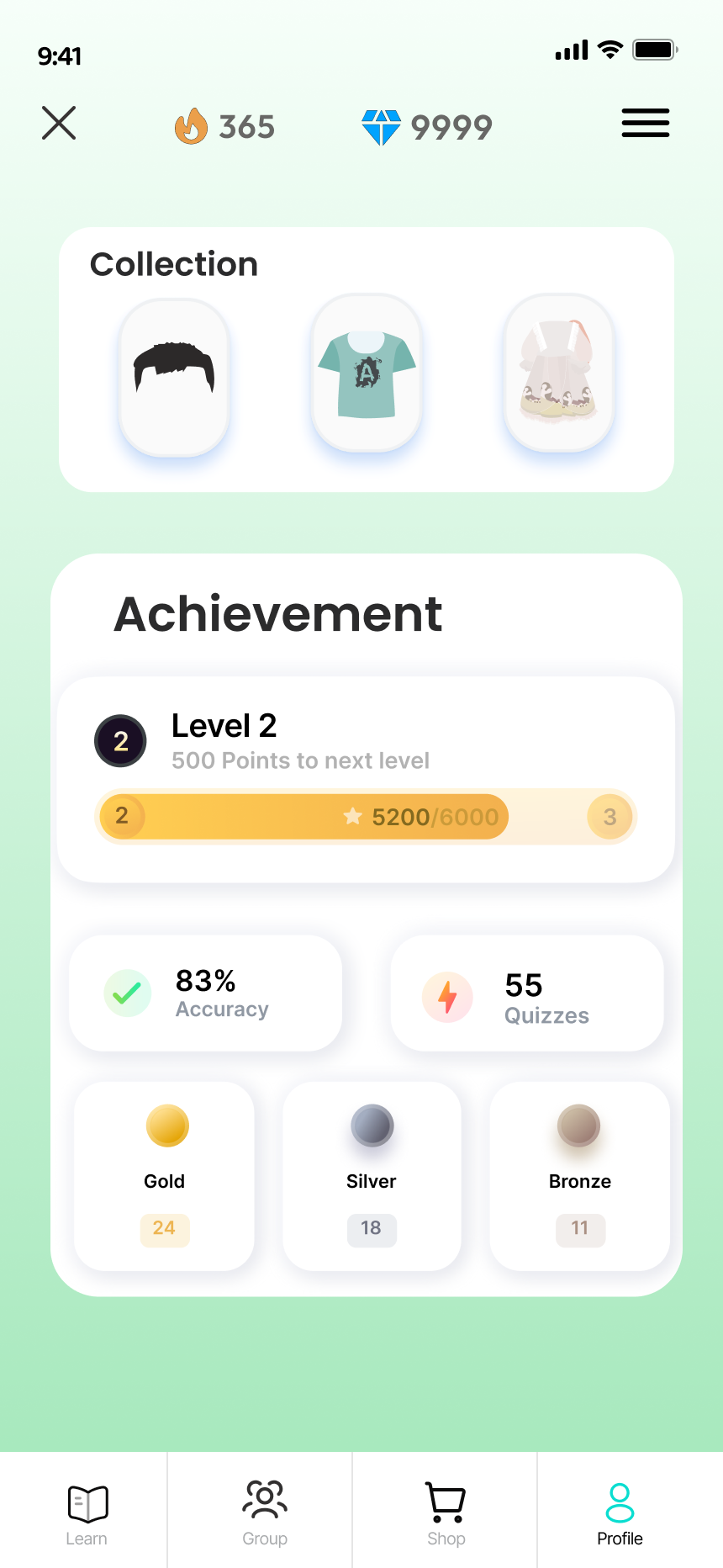 Mobile profile achievements